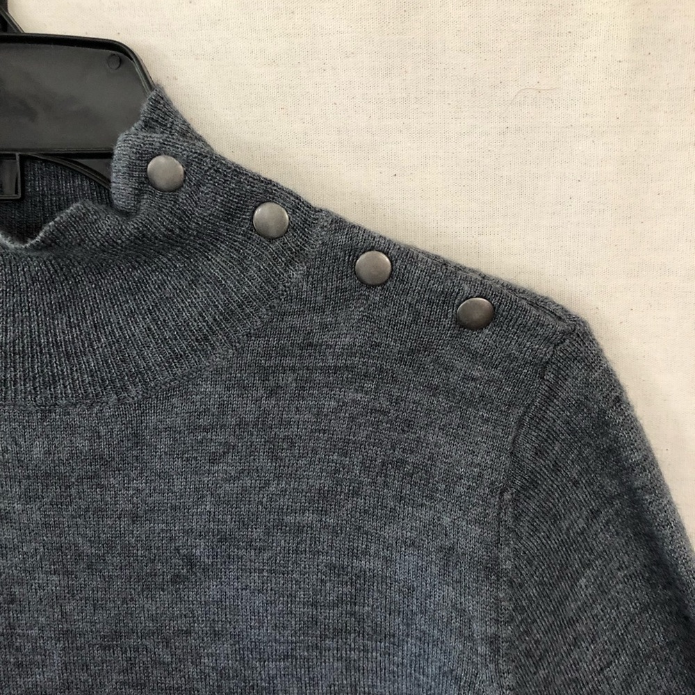 Jones New York gray turtle neck sweater dress with button detail.